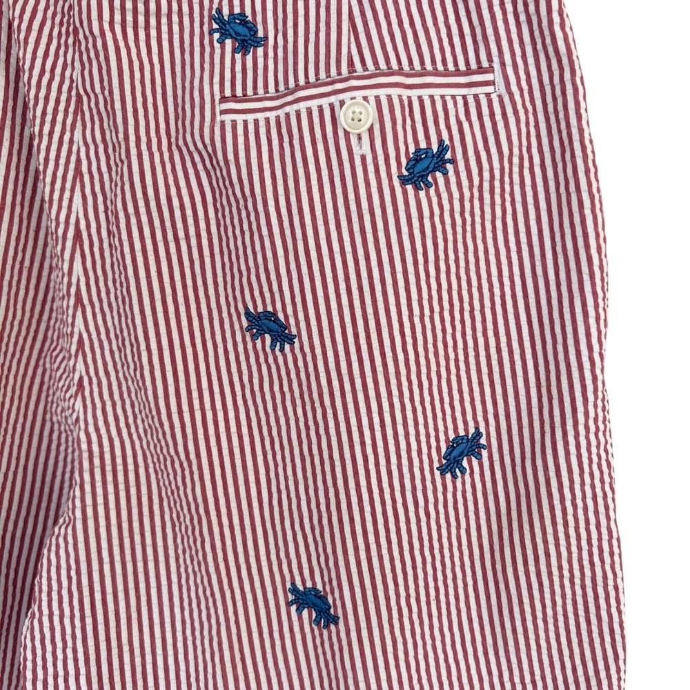 Brooks Brothers 346 Mens Red White Seersucker Crab Embroidered Shorts Size 35 - Picture 3 of 10